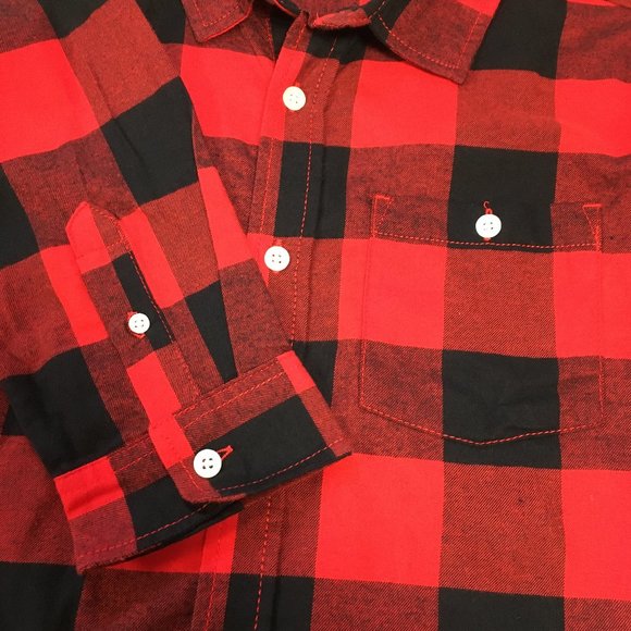 Boys Cat & Jack Long Sleeve Button Down Red & Black Plaid Shirt - XXLH (18) - Picture 2 of 8